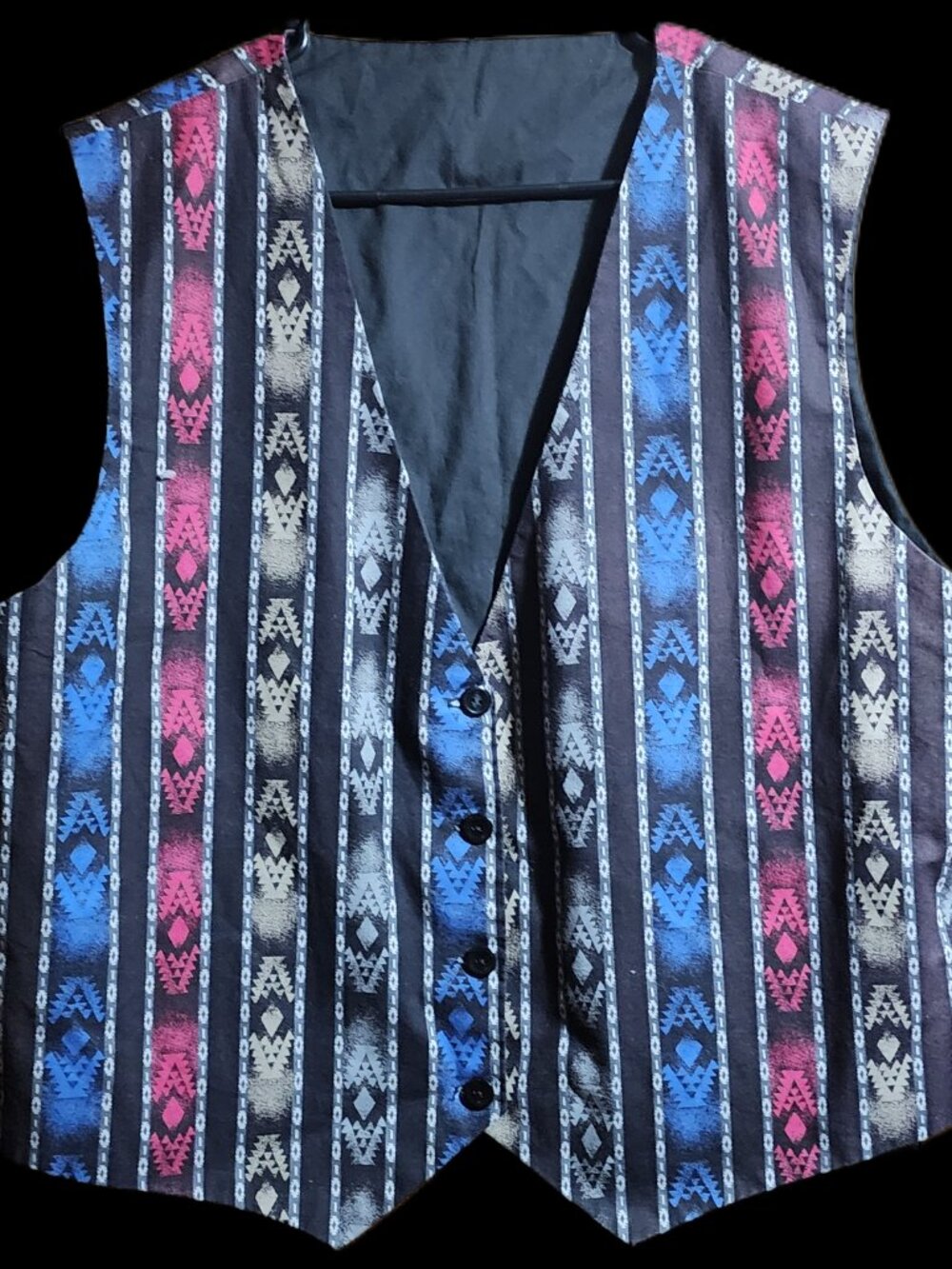 Retro 90s Southwestern Pattern V-Neck Button Vest Statement Layering Piece